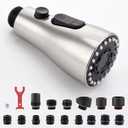 J-HVA Pull Down Kitchen Faucet Sprayer Head Replacement Part with 15 Adapters, 3 Function Pull Out Sink Sprayer Replacement Nozzle, Kitchen Faucet Head Hose Spray Tap Spout, Brushed Nickel