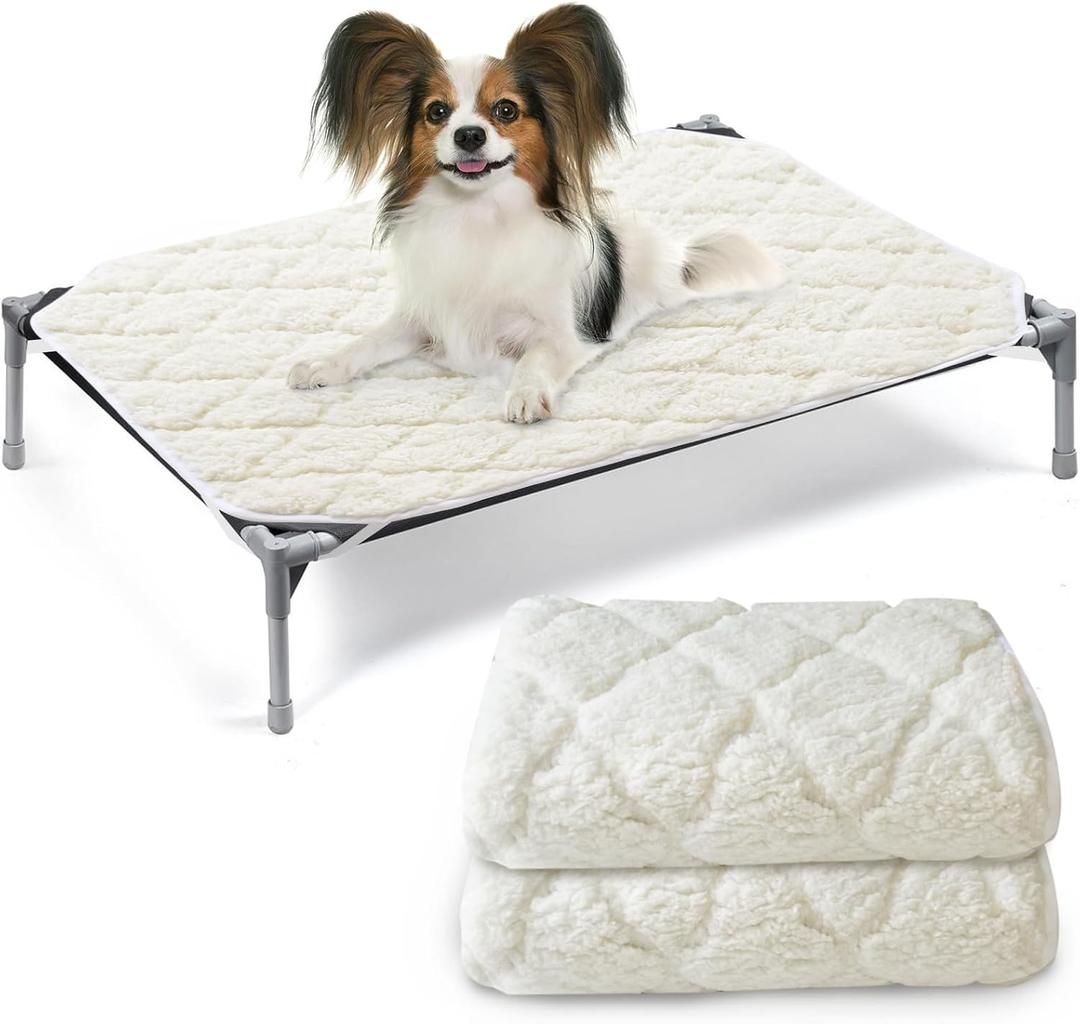 SPRINGSPIRIT Elevated Dog Bed Pad, 2 Pack, Soft Plush, Waterproof, Machine Washable, Corner Straps, Pet Bed Mat, Medium (25x35 inch), for Dog Cot, Cat Beds