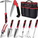 WisaKey 2 Sets of Gardening Tools, WisaKey 9 Piece Stainless Steel Heavy Duty Green Gardening Tools with Handle, Durable Garden Tool Bag, Gardening Gifts for Women and Men, Green & Red