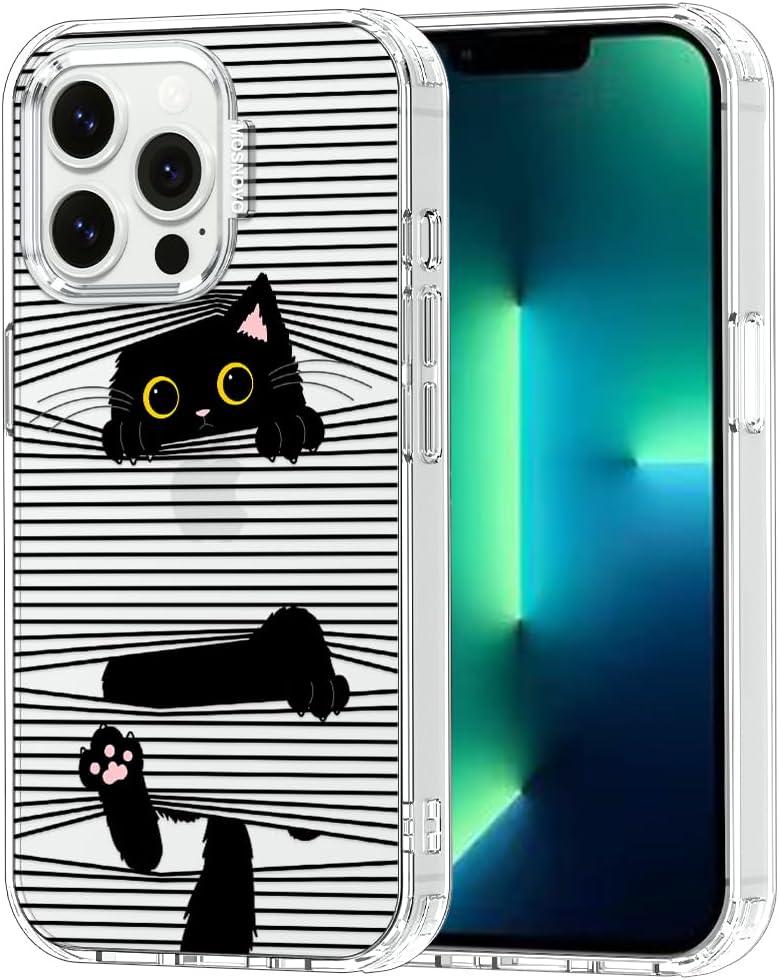 MOSNOVO Case for iPhone 13 Pro, [Buffertech 6.6ft Military-Grade Drop Protection] [Anti Peel Off Tech] Clear TPU Bumper Phone Case Cover Design - Hidden Black Cat