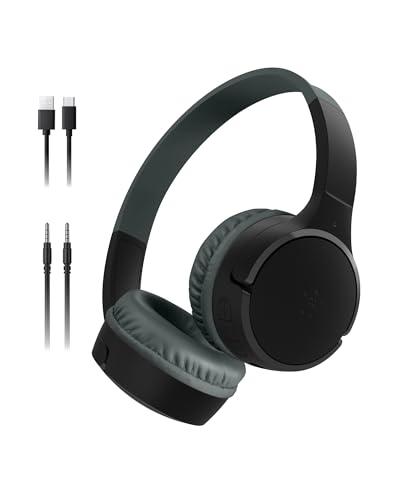 Belkin SoundForm Mini Kids Wireless Headphones w/Built-in Microphone, 30H of Playback Time, & Fun Stickers - Over-Ear Headsets for Online Learning, School, Travel, iPhone, iPad, Galaxy & More - Black