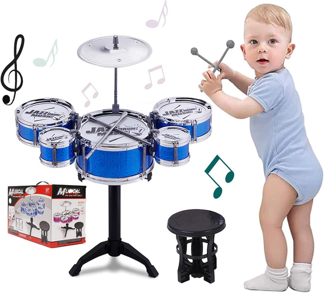 Kids Drum Set Toddler Instrument Set Educational Percussion Stimulating Childrens Creativity Drum Set for Kids Boys and Girls Blue