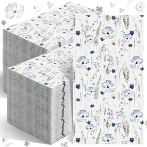 Seajan 200 Pcs Blue Floral Paper Guest Napkins Disposable Hand Towels for Bathroom Paper Disposable Guest Towels Napkins for Spring and Summer Wedding Bathroom Birthday Dinner Party
