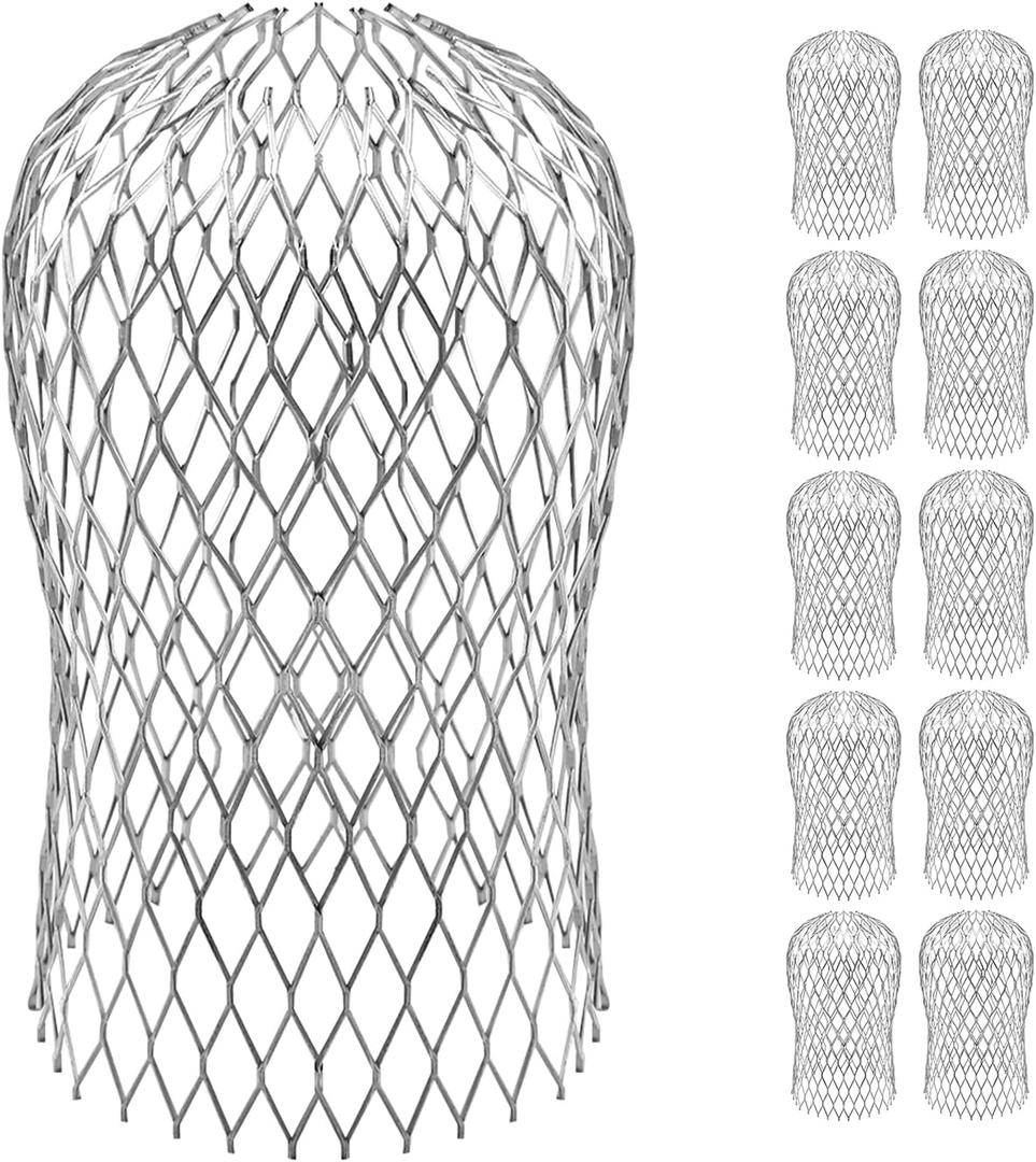 10 Pack Gutter Downspout Guards 3.5 Inch Adjustable Aluminium Filter Strainer, Expandable Gutter Strainer for Preventing Blockage Leaves Debris Drain Net Cover Gardening Tools
