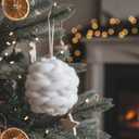 Soulchen 6 Pcs Farmhouse Rustic Crochet Christmas Ball 3.5 Inch Neutral Christmas Ornaments Handmade Chunky Knitted Cozy Xmas Tree Decor Ball Neutral Hanging Decoration for Xmas Tree(White)