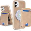 for iPhone 11 Case Compatible MagSafe Wallet with Card Holder - Detachable 2 in 1 Magnetic Stand Cover - Wireless Charging Credit Card Slots for Men Women-Beige