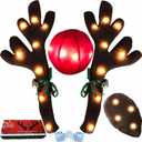 Christmas Car Reindeer Antlers & Nose Tail Kit with Jingle Bells, 2025 Cute Rudolph Car Costume for SUV, Van, Truck - Warm Lights Auto Holiday Decor