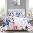 Luxudecor Floral Comforter Set King Size 7 Piece, Blue Flower Bed in a Bag, Elegant Floral Comforter with Sheet Set, Soft Microfiber Bedding Set for All Season (Blue, 104"x90")
