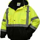 SKSAFETY High Visibility Reflective Jackets for Men, Waterproof Class 3 Safety Jacket with Pockets, Hi Vis Yellow Coats with Black Bottom, Mens Work Construction Coats for Cold Weather, 2XL, 1 Pack  