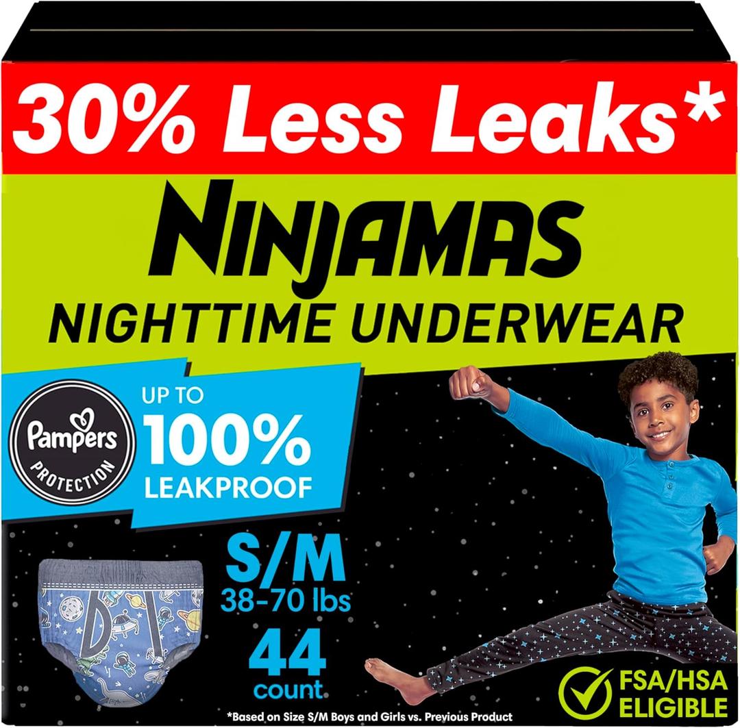 Ninjamas Boys Bedwetting Nighttime Underwear, S/M (38-70 lbs), 44 Count