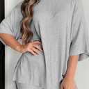 Womens 2 Piece Lounge Set 2026 Summer Travel Outfit Casual Short Sleeve Oversized Tshirts & Biker Shorts (Gray, S)