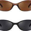 FEISEDY Retro Oval Cat Eye Sunglasses for Women 90s Narrow Lightweight Shades Y2k Trendy Sunnies B0257