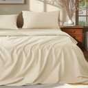 Shilucheng 100% Cotton King Size Sheets Set - 1000 Thread CountLuxury Cotton Bed SheetsBreathable & Cooling, 16 Inch Deep Pocket - 4 Piece (Beige)