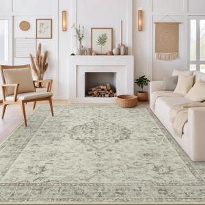 LIVEBOX Washable Area Rug 9x12 Rugs for Living Room Bedroom, Non-Slip Boho Indoor Carpet for Dining Room Office, Low-Pile Farmhouse Soft Carpets for Kids Nursery Room Playroom, Taupe