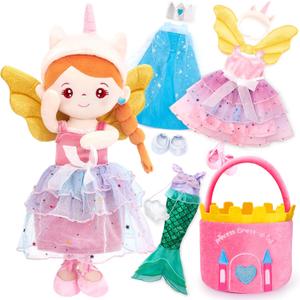 hahaland Dress Up Doll Playsets - Princess Mermaid Unicorns Toys for Girls Age 4-6, Plush Doll with 3 Outfits and Carry Bag, Fairy Ballerina Toys 4 Year Old Girl Birthday Gifts 5th Dance Recital Gifts