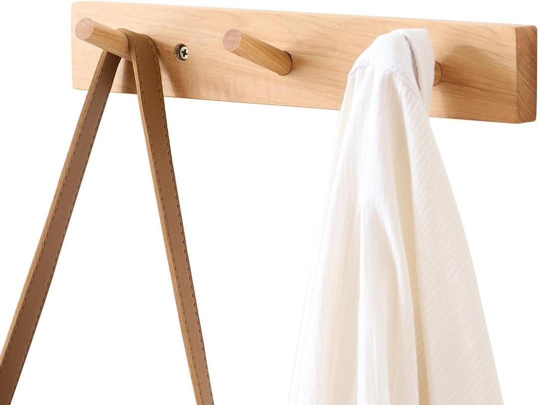 Hickory Wood Coat Rack Wall Mount 12 inches, Wooden Coat Hooks with 3 Hooks Coat Hanger for Hanging Hat Jacket Purse, Wall Hooks for Entryway, Bathroom, Bedroom, Natural