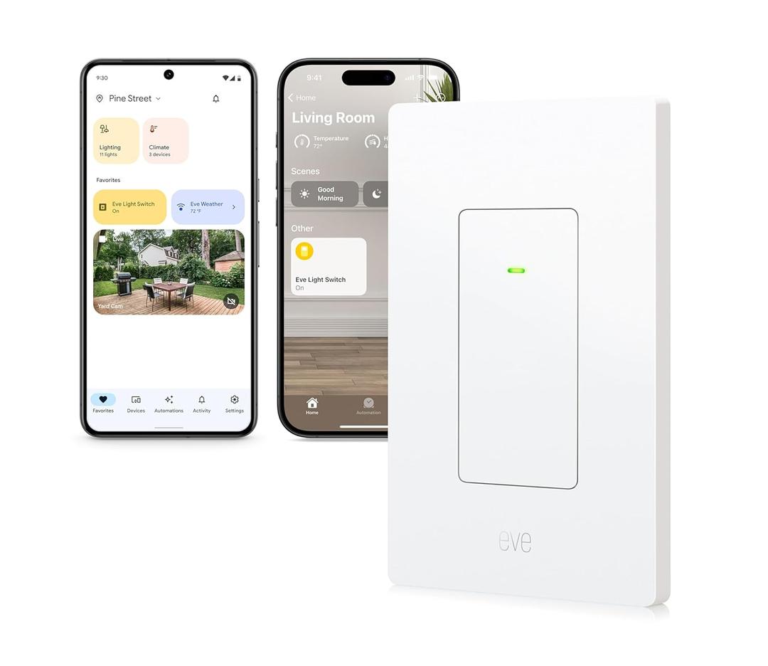 Eve Light Switch (Matter) Smart Wall Switch for Apple Home, Alexa, Google Home, SmartThings; for Single-Pole & 3-Way switches; Thread, Requires Thread Border Router & Neutral Wire; UL-Certified