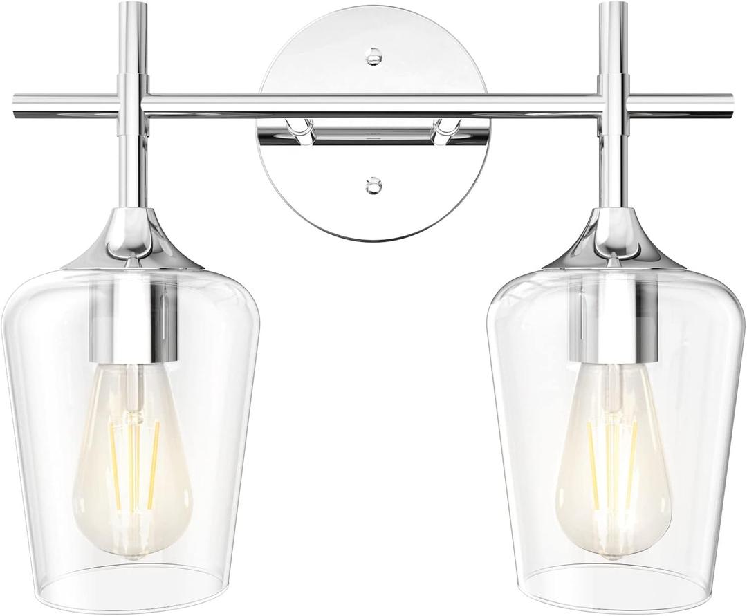 Ralbay Chrome Bathroom Light Fixtures 2-Lights with Clear Glass Modern Wall Mount Lighting Industrial Farmhouse Bathroom Vanity Lights Wall Sconce Chrome