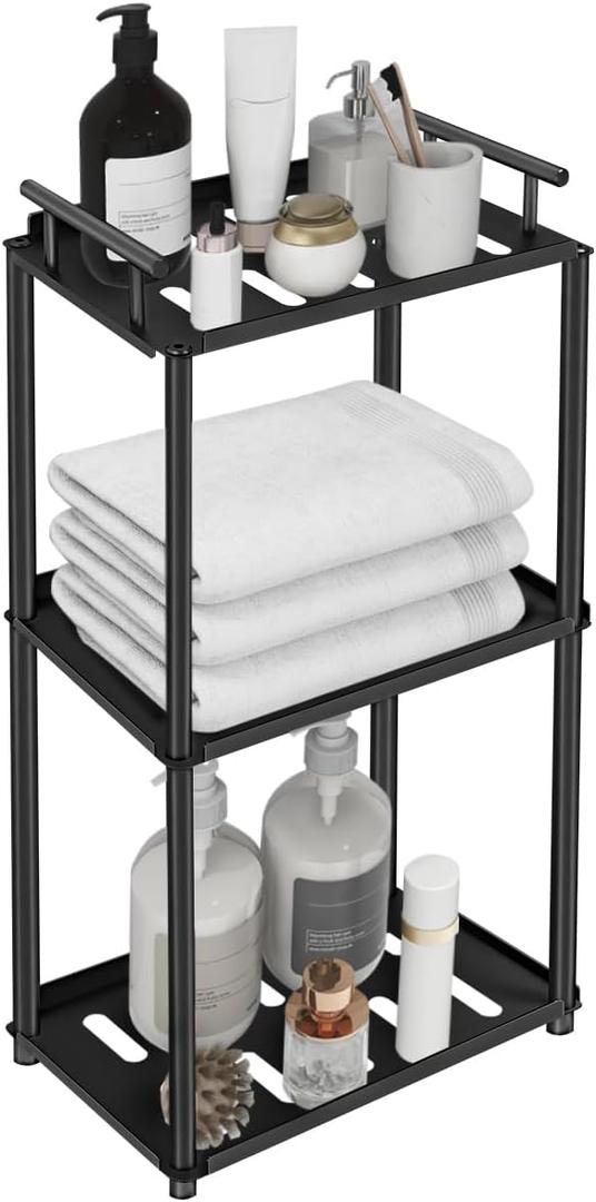 Corner Shower Caddy 3 Tier Standing Shower Caddy Corner, Black Shower Rack Bathroom Storage Organizer with Handle, Rustproof Stainless Steel Corner Shelf, Shower Shelf for Inside Shower