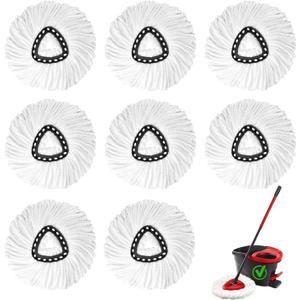 8Pack Spin Mop Replacement Heads,Spinning Mop Replace Head for Floor Cleaning, 100% Microfiber Mop Head Replacement Compatible with Triangle Spin Mop Refill for Easy Wring Mop,White