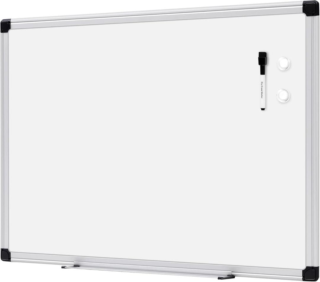 Amazon Basics Magnetic Dry Erase Whiteboard, 24" x 18", Aluminum Frame, Silver/White, Presentation Board for Writing Notes
