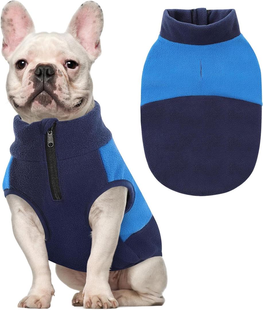 Queenmore Fleece Sweater for Dogs, Pet Vest Jacket Sweatshirt Winter Clothes for Boy Or Girl, Navy/Blue, S