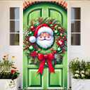 3 x Christmas Door Banner Set 35x71 Inch Santa Claus with Red Ribbon and Green Ornaments Home Porch Decoration Front Door Wall Hanging Party Holiday Outdoor Decoration