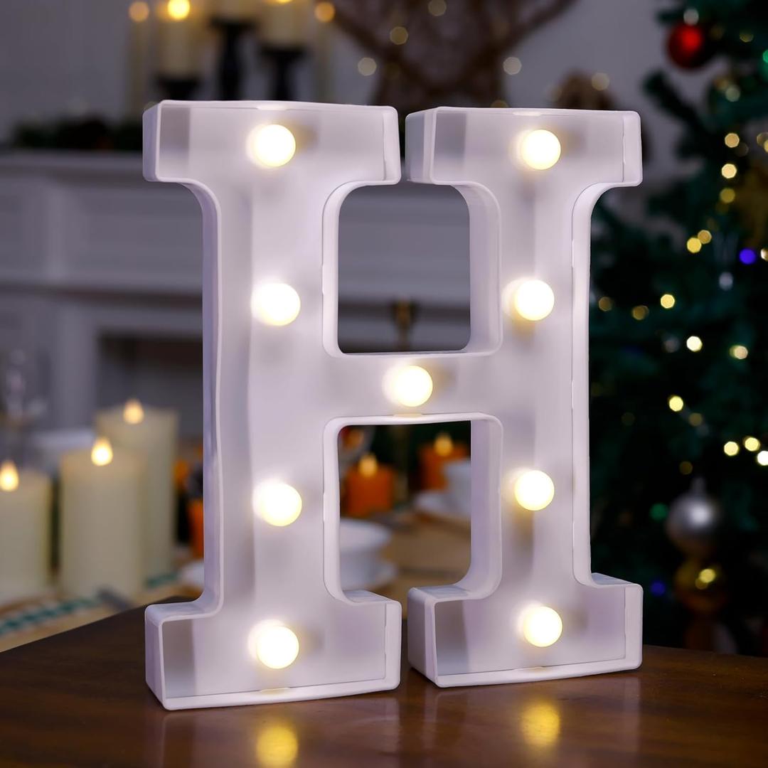 LED Marquee Sign Light Up Letters, Alphabet Light Up Letters Sign, Battery Powered LED Letter Lights for Night Light, Wedding, Birthday, Party, Christmas or Home Decor (Letter H)