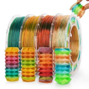 AMOLEN TPU 3D Printer Filament Bundle, Transparent Multicolor Rainbow TPU 1.75mm, Color Change Flexible Soft TPU 3D Printing Filament Supports High Speed, 200gX4 Spools 