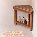 Shower Foot Rest 15 in, Acacia Shower Stool for Shaving Legs,Corner Bath Shower Bench with Starage Shelf for Inside Small Shower Spaces