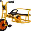 Kids Tricycle for Ages 2-8, Preschool Daycare Kids Tricycle with Adjustable Seat, Airless Rubber Tires, Rear Padded Passenger Seat, Kids Outdoor Playground Equipment (Yellow2)