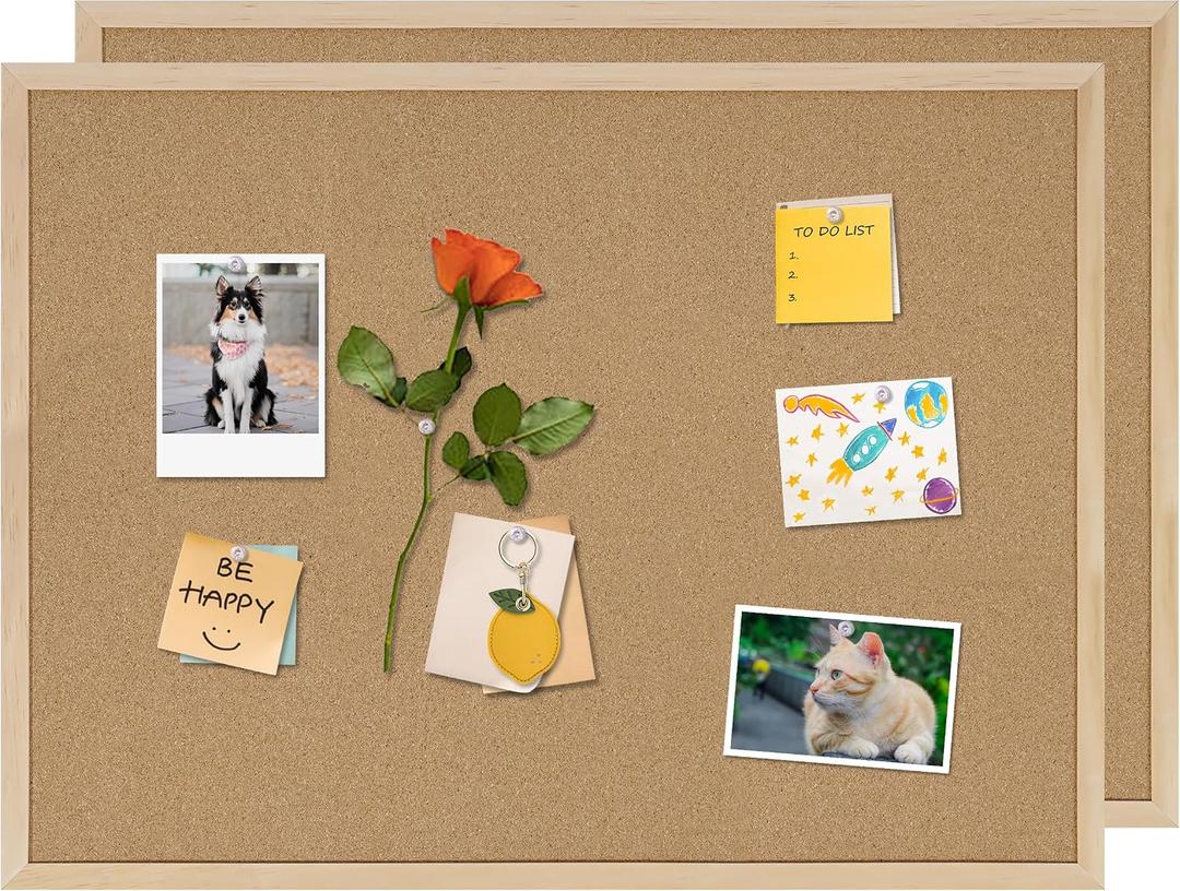 DAHAPYBOO Cork Board 2Pack, 24x18 Bulletin Board for Office with Pin Oak Wood Boards, Message Board or Vision Board.