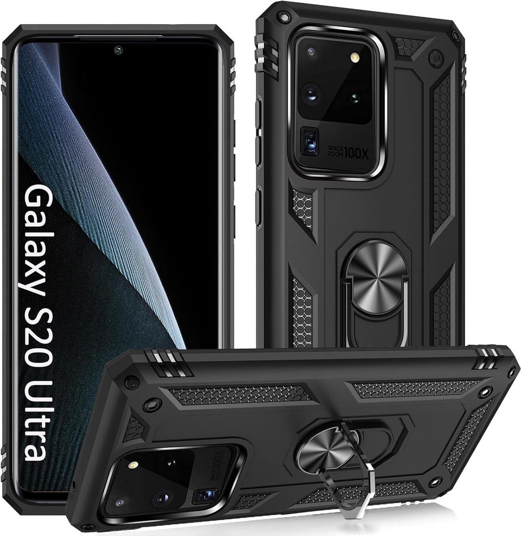 ADDIT S20 Ultra Case, Phone Case for Samsung Galaxy S20 Ultra Case,with Kickstand Ring,Adjustable Stand,Military Grade,Heavy Duty Protection,Shockproof,Anti-Fingerprint,Support Magnet Car Mount,Black