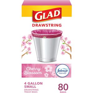 Glad Odorshield Small Drawstring Trash Bags, 4 Gal, Pink, Cherry Blossom, 80 Ct, Pack May Vary (80 Count (Pack of 1))