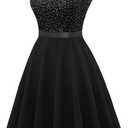 Dressystar 2026 Women's V Neck Short Sequin Prom Dress Glitter A-line Swing Cocktail Party Dresses Knee Length (Black, XL)