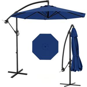 10FT Cantilever Patio Umbrella with Cross Base, Outdoor Offset Market Umbrella with Infinite Tilt and Crank Lift, Outside Umbrellas for Backyard Lawn Garden and Pool (Navy Blue)