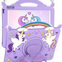 Uppuppy for iPad 9th/8th/7th Generation Case 10.2 Inch - Cute Girls Kawaii Cover Girly 3D Cartoon Teen with Rotating Stand & Strap Purple Soft Silicone Cases for iPad 7/8/9 Gen 2021 2020 2019