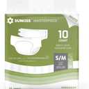 SUNKISS Masterpiece Adult Diapers with Tabs, Unisex Disposable Incontinence Briefs for Women and Men, Odor Control, White, Small/Medium, Previously Medium, 10 Count, EXP 2028/01/05