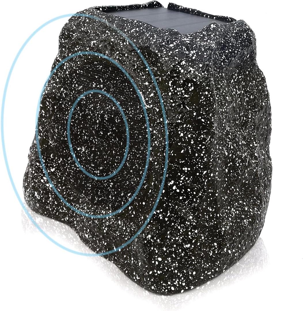 Herdio 8" Rock Speakers Outdoor IPX7 Waterproof Bluetooth Wireless Solar Powered Max 120 Watt with Rechargeable Battery for Garden Patio Deck Pool Backyard(Single Gray)