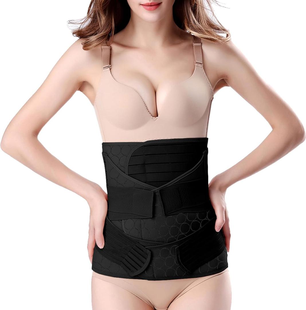 ChongErfei 3 in 1 Postpartum Belly Wrap - Recovery Belly/Waist/Pelvis Belt Black Postpartum Belly Band,Black L/One Size