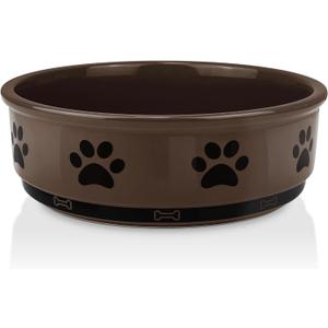 KPWACD Ceramic Pet Bowl for Dogs and Cats, Weighted Non-Slip Dog Bowls Food and Water Dish, Durable Pets Feeding Bowls Suitable for Small, Medium, and Large Dogs, Brown, 70 Oz