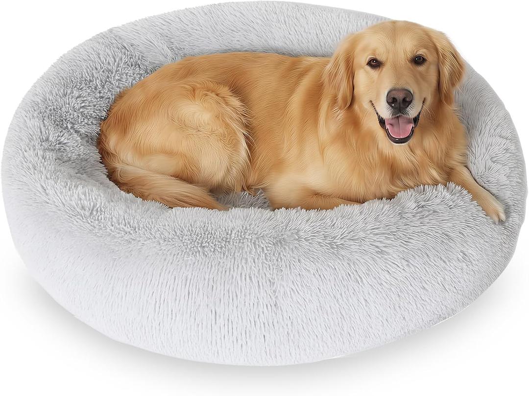 JOLLYVOGUE Dog Beds Large Sized Dog, 36 inches Calming Soft Anti-Anxiety Donut Dogs Bed, Washable Round Fluffy Cushion for Large Pets, Fits up to 80 lbs Pets