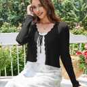 CARDYDONY Women's Cropped Cardigan Tie Front Long Sleeve Rib Knit Bolero Shrug Sweaters S-XL (Black, M)