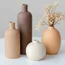 Modern Ceramic Vase Set, Neutral Colors, Decorative Vases for Home Shelf Decor, 4 Piece Collection, Happy Birthday Gifts for Women Mom Her Friend Sister Wife Grandma, Self Care Gift (Coffee Mix set 4)