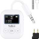 1Mii Airplane Bluetooth 5.3 Transmitter for All Headphones - Bluetooth Adapter for TV - Dual Connection - aptX Low Latency - Flying Travel, Wireless Audio Aux for MP3,Game,PC-White