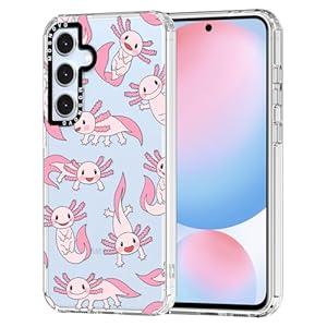 MOSNOVO Case for Samsung Galaxy S24 FE, [Buffertech 6.6ft Military-Grade Drop Protection] [Anti Peel Off Tech] Clear TPU Bumper Phone Case Cover Design - Pink Axolotl