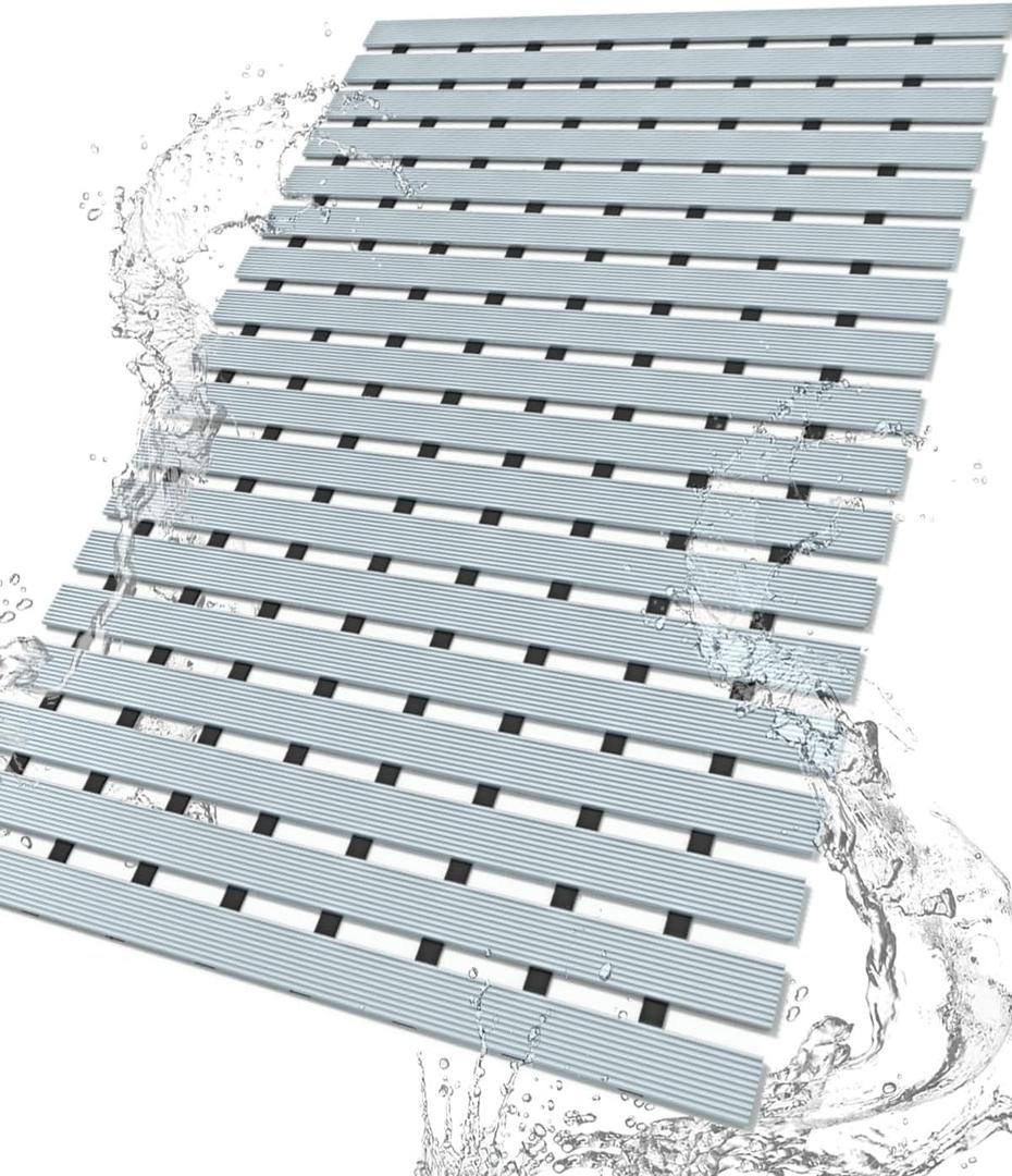 DEXI Bathtub Shower Mat Non Slip, 24x35 Bath Tub Floor Mats, Textured Bathroom Bathmat, Drain Holes, Washable, Easy Dry, Grey