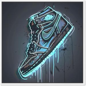 Notoriart Light Up Neon Sneaker Framed Sneaker 1 Piece Canvas Wall Art, 13" x 13", White Frame