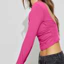 Hafailia Backless Long Sleeve Tops for Women - Casual Y2K Crop Shirts Square Neck Slim Fit Cut Out Workout Tees 2024 Hot Pink XS (Pink, XS)