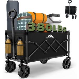 Max Collapsible Folding Wagon - Heavy Duty Utility Cart, 65L Capacity, 380 lbs Load, All-Terrain Wheels, Compact Fold for Camping, Garden, Beach, Shopping (Black) (Black)